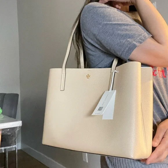 New, tory burch Blake center zip tote bag soft serve/bay gray - Picture 13 of 14